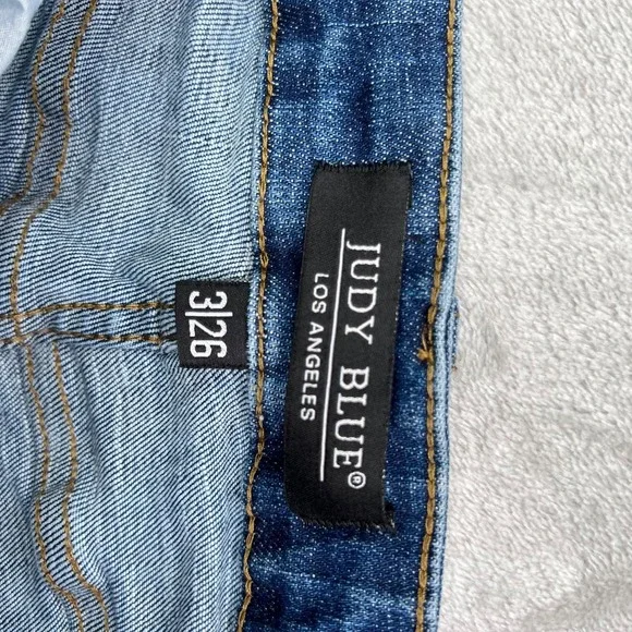 Judy Blue Jeans Womens‎ 26 Blue Boyfriend Fit Distress Patched Stretch Denim - Picture 12 of 15